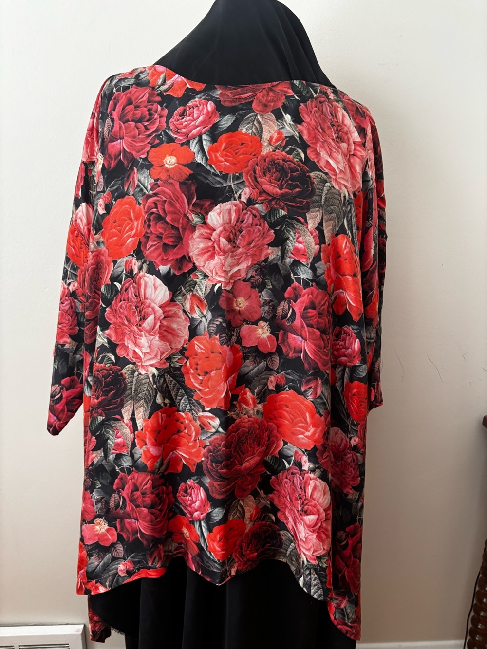 eskandar Black Tunic with Red & Pink Floral Print - Picture 4 of 12